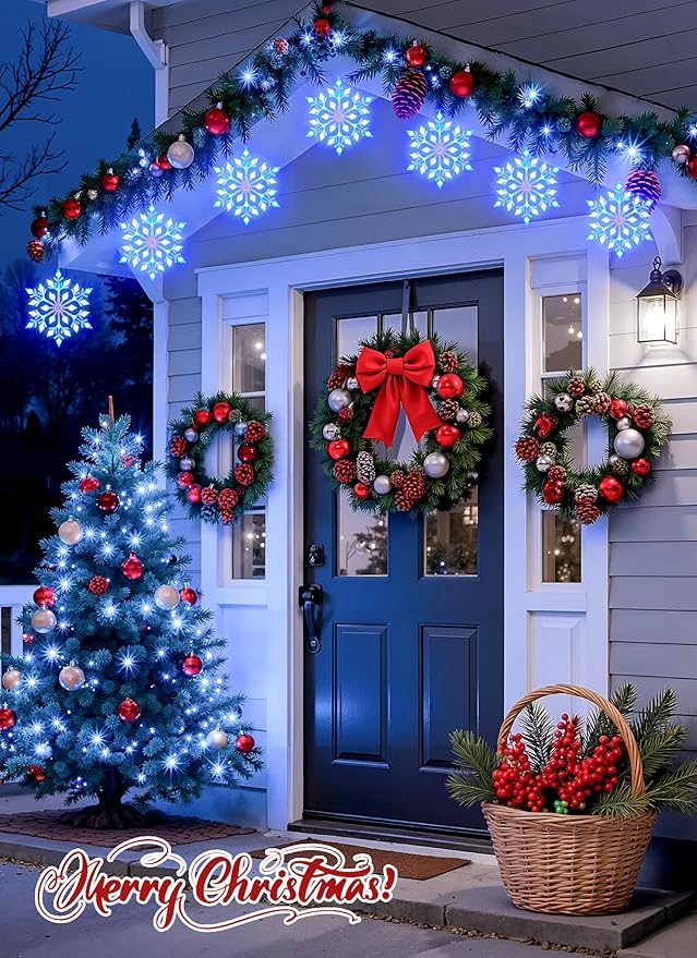Brightown Snowflake Lights Outdoor, 10 Large Snowflake Christmas Pathway Lights, Christmas Decorations Outside Yard Sidewalk Walkway Driveway Marker Stake, Blue & White