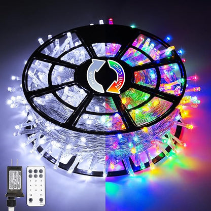 JMEXSUSS Christmas Lights, 600 LED 168FT Color Changing Christmas Tree Lights with Remote, 11 Modes, Timer, Waterproof, Clear Wire String Lights for Xmas Décor, White & Multicolor