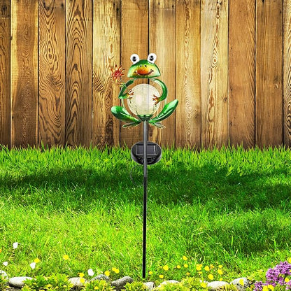 Litake Solar Garden Lights Frog Garden Outdoor Decorations Solar Lights Waterproof Crackle Glass Globe Metal Garden Stake Lights Warm White for Patio, Path, Yard, Lawn