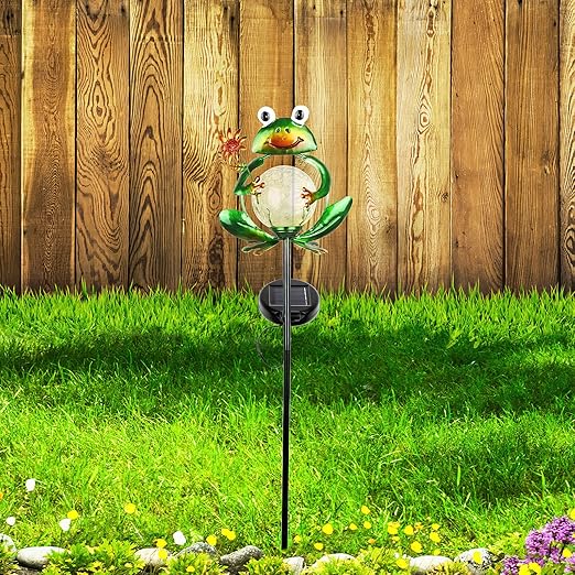 Garden Solar Lights Outdoor Decorations, Waterproof Frog Crackle Glass Globe Metal Garden Stake Lights, Solar Powered Warm White LED Light for Pathway Lawn Patio Yard Decor Mother's Day Gift