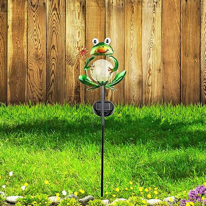 Garden Solar Lights Outdoor Decorations, Waterproof Frog Crackle Glass Globe Metal Garden Stake Lights, Solar Powered Warm White LED Light for Pathway Lawn Patio Yard Decor Mother's Day Gift