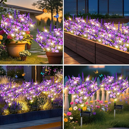 Solar Garden Lights Outdoor 4 Pack Lavender Butterfly Lights, Solar Artificial Flower Outdoor Waterproof Decoration Gardening Gifts for Women, Yard Patio Pathway Lawn Courtyard Decoration