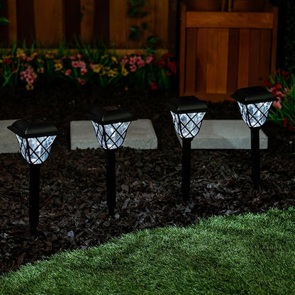 Alpine Corporation 16"H Solar Criss Cross Pathway LED Lights, Weather-Resistant Dusk and Dawn Automatic Light Sensor for Garden Landscapes, Black, Set of 4