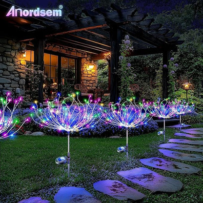 Anordsem Solar Garden Lights Outdoor: 120 LED Sparkler Fireworks Starburst Colorful Lighting - Waterproof DIY Dandelion Outside Yard Art Decorations - Gardening Gifts for Women Grandma