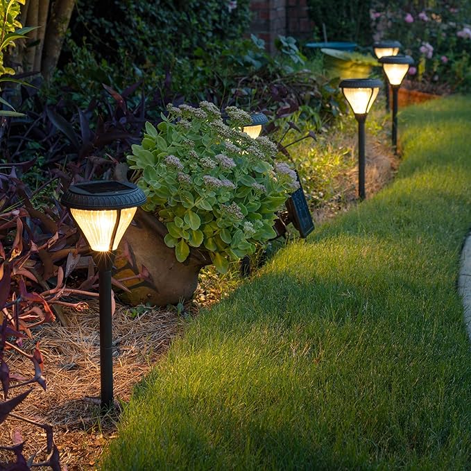 Gama Sonic Premier Outdoor Pathway Garden Landscape Light with 2 Color LEDs, Warm White and Bright White, Black, Heavy Duty Cast Aluminum, 50 Lumens, 8-Pack (239iP890080)