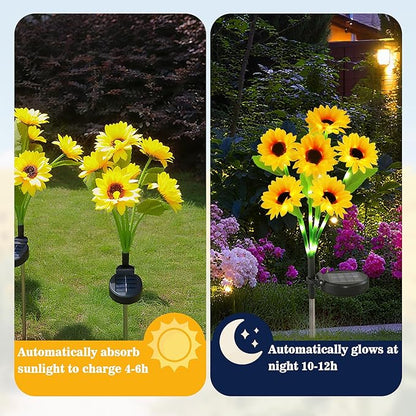 Anothera 4Pcs Solar Sunflower Lights Features Flashing or Steady-on Modes, Waterproof Sunflower Garden Lights for Outdoor Patio, Lawn, Valentine's Day Gifts for Wife and Girlfriend