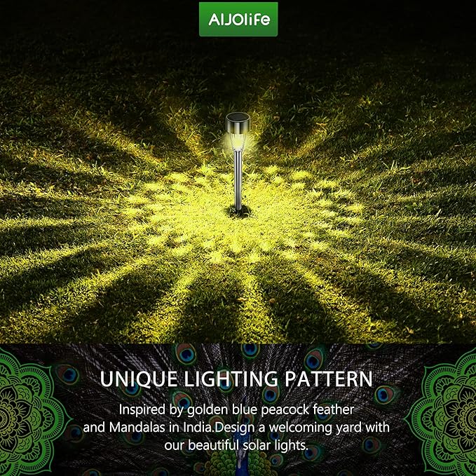 12Pack Solar Lights Outdoor Decorative, 8H Waterproof Auto Solar Garden Lights, Anti-Deform Stainless Steel Pathway | Lumora