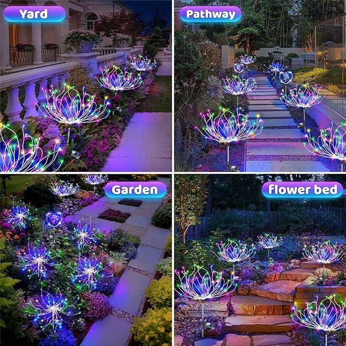 Anordsem Solar Garden Lights Outdoor: Waterproof 120 LED Fireworks Multicolor Starburst - Christmas Decoration Dandelion Lighting Yard Patio Pathway - Holiday Party Gifts for Homeowners