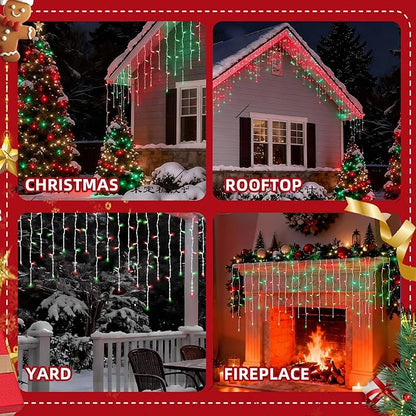 7ft Icicle Lights, 70 LED Red & Green Twinkle String Lights, Commercial Grade IP68 Waterproof, Soft Glow Mini LED Icicle Lights for Christmas Party, Eaves, Roofs, Holiday Indoor Outdoor Decoration