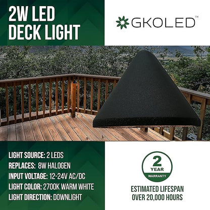 GKOLED Low Voltage Deck Lights Pack, 6pcs Round Deck Lights with 6pcs Cone Deck Lights