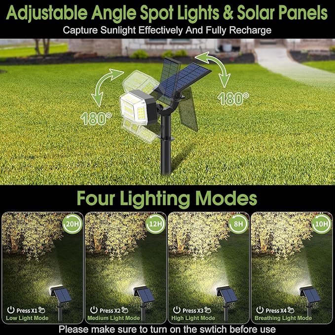 102 LED Solar Spot Lights Outdoor Waterproof IP65, Adjustable Landscape Spotlights, [2 Pack/4 Modes] Auto On/Off | Lumora