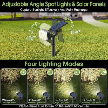 102 LED Solar Spot Lights Outdoor Waterproof IP65, Adjustable Landscape Spotlights, [2 Pack/4 Modes] Auto On/Off Solar Powered Flood Lights for Outside Yard Garden Wall Pathway (Cool White)
