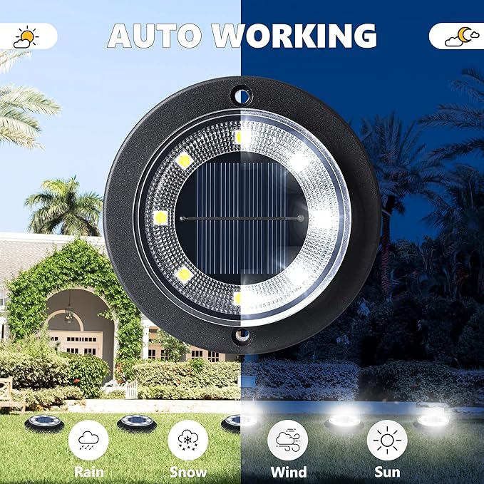 Flacchi Solar Lights Outdoor - Solar Powered Ground Lights Outdoor Solar Disk Light Waterproof Landscape Light for | Lumora