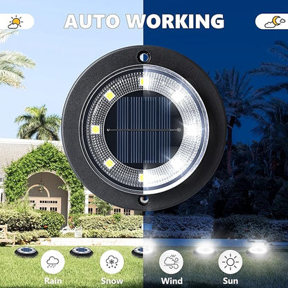 Flacchi Solar Lights Outdoor - Solar Powered Ground Lights Outdoor Solar Disk Light Waterproof Landscape Light for Patio Yard Pathway Walkway Driveway (Cool White, 2 Pack)