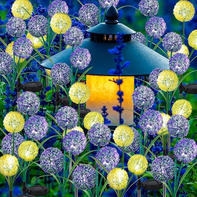 Solar Lights Outdoor Garden Decor: 2-Pack Upgraded Solar Dandelion LED Lights for Landscape Lighting - Waterproof Outdoor for Yards, Lawns, Paths, and Patios (2)