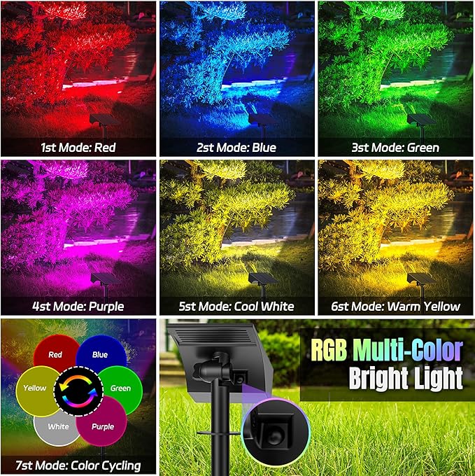 Solar Spot Lights Outdoor Color Changing, [7 Mode/6 Pack] Christmas Landscape Spotlights, Solar Lights Outdoor | Lumora