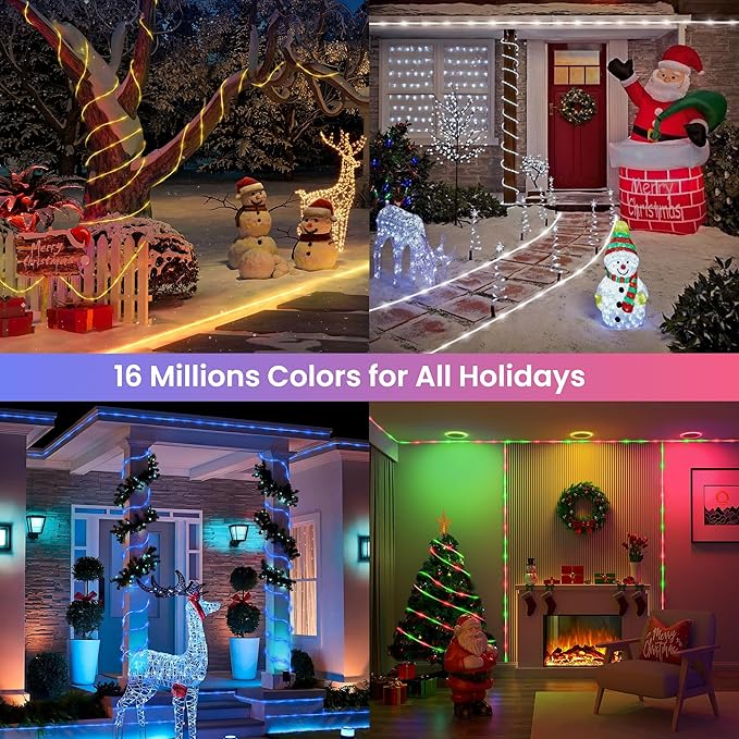 Jnaurb RGB Color Changing Rope Lights Outdoor, 33ft 100LED Smart String Lights with Remote & APP Control, Waterproof Music Sync Rope Lighting - DIY Flexible Tube LED Lights for Bedroom Garden Wedding