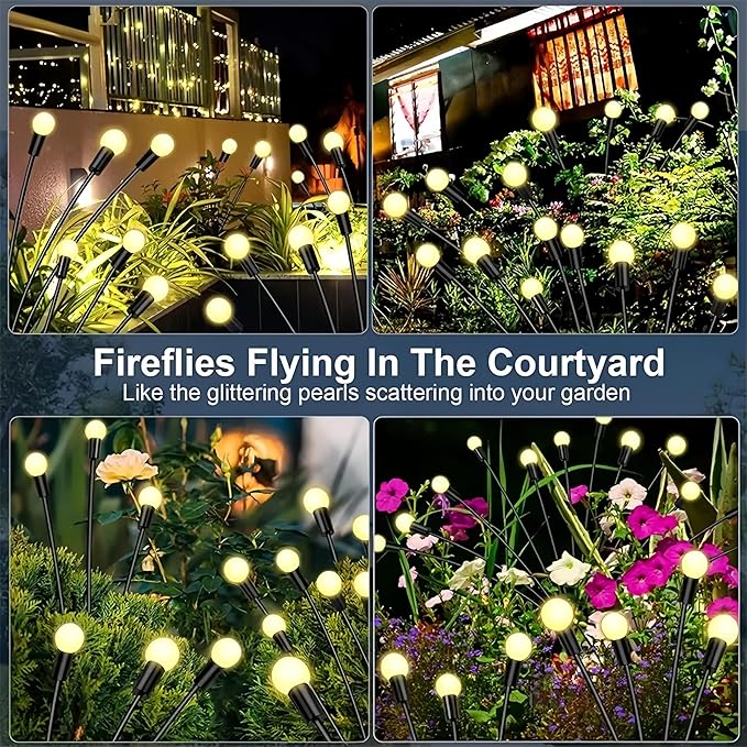 Solar Garden Lights, Starlight Swaying Lights - sway with The Wind, Solar Outdoor Decorations, Color-Changing RGB Lights, Suitable for Courtyard Terrace Path Decoration (Warm White, 20 Heads of 2)
