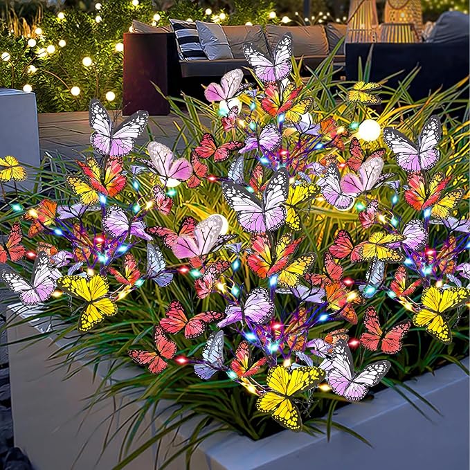 Admitrack 2 Pack Solar Garden Lights Outdoor Solar Butterfly Lights,Solar Outdoor Waterproof Solar Powered Lights, Solar Outdoor Decor Light for Landscape, Pathway, Yard (Colorful Light)