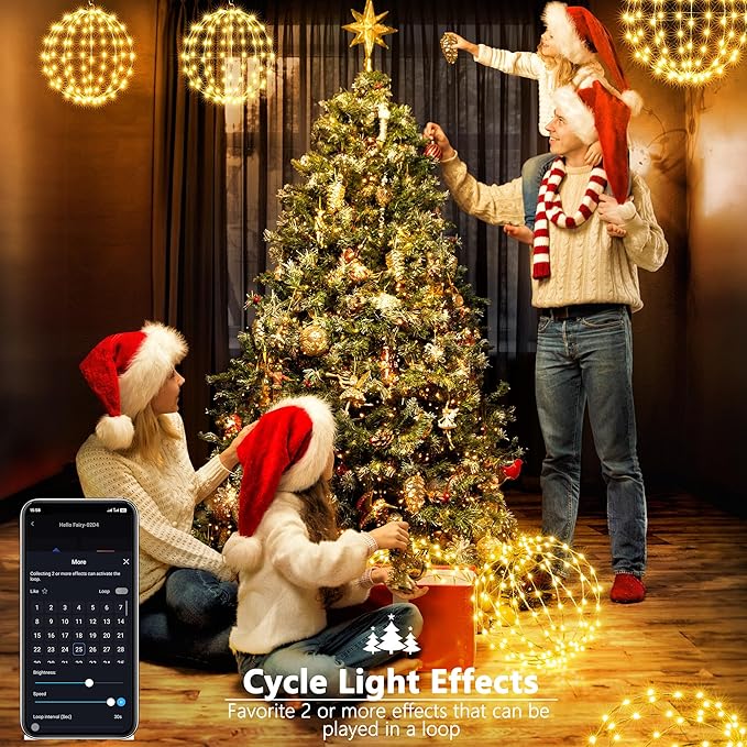 Joomer Smart RGB Christmas Hanging Ball Lights, 12in 108 LED Foldable Color Changing Xmas Light, App and Remote | Lumora