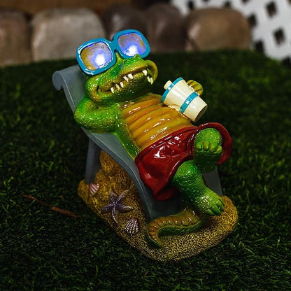 Crosslight Solar Crocodile Relaxed at The Beach Yard Light Decoration, Weatherproof with Blue LED's