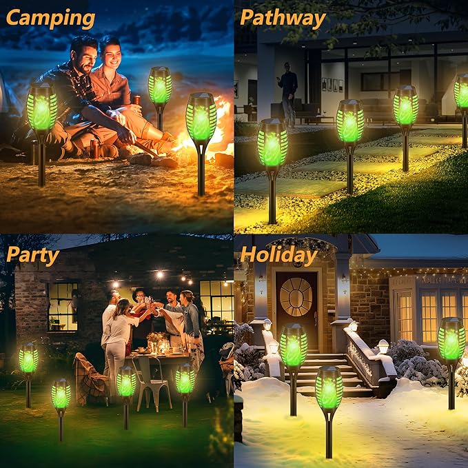 Solar Torch Lights for Garden Decor, 8 Pack 12 LED Solar Lights, Flame Torch Solar Lights Outdoor