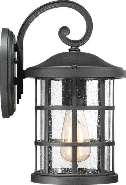 Quoizel Coastal Armour Crusade 1-Light Earth Black Outdoor Wall Lantern, Craftsman Style Wall Light with Seedy Glass, Marine-Grade Durability, Outside Light for Patio, Porch, Front Door, or Garage