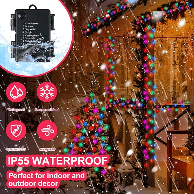 C6 Christmas String Lights with Built-in Timer - 50 LED 18ft Faceted Bulb Battery String - Decorative Outdoor Light | Lumora
