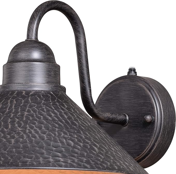 VAXCEL Outland 9 in. H 1-Light Aged Iron and Light Gold Dusk to Dawn Sensor Farmhouse Outdoor Wall Sconce, Gooseneck Metal Shade, Dark Sky Compliant for Exterior Porch Patio Front Door or Garage