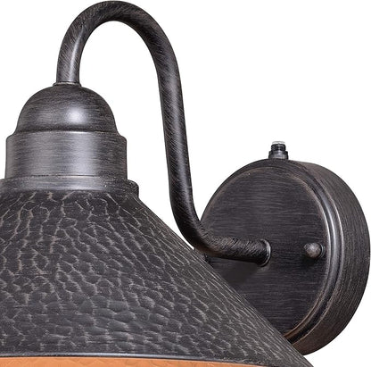 VAXCEL Outland 9 in. H 1-Light Aged Iron and Light Gold Dusk to Dawn Sensor Farmhouse Outdoor Wall Sconce, Gooseneck Metal Shade, Dark Sky Compliant for Exterior Porch Patio Front Door or Garage