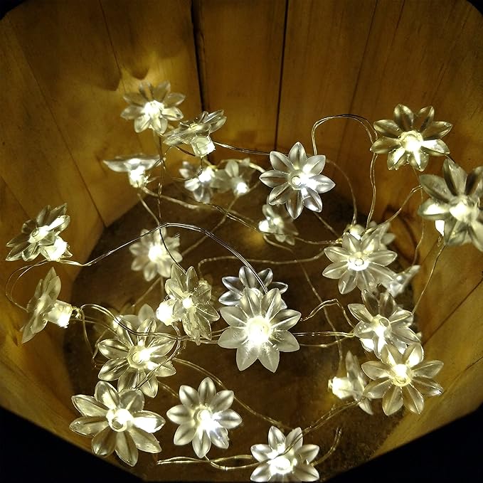Hometown Evolution, Inc. Solar Powered Lotus Flower String Lights - 30 LED Warm White, 8 Modes, Outdoor Waterproof for Gardens, Patios, Yards, Home, Parties and More