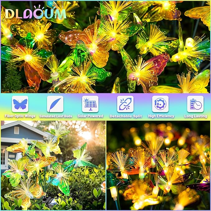 Solar Garden Lights Outdoor: 2Pack 16LED IP65 Waterproof Wind Swaying Butterfly Flower Light - Fairy Colarful Decorations for Outside Yard Patio Cemetery - Angel Christmas Gifts for Mom Women