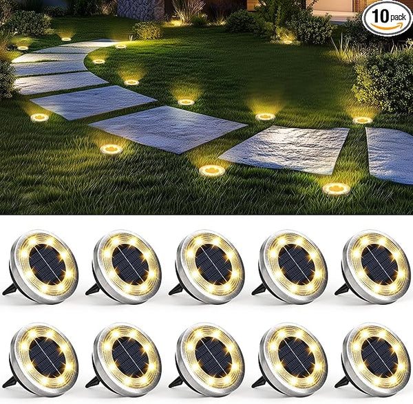 SOLPEX 10 Pack Solar Ground Lights Outdoor Waterproof, Solar Powered Pathway Lights, Landscape Lighting for Garden | Lumora