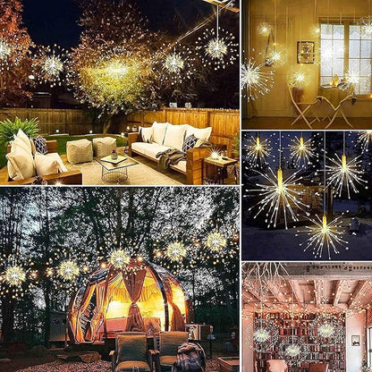 FOOING 6 Pack Firework Lights Led Copper Wire String Lights 8 Modes Battery Operated Fairy Lights with Remote,Wedding Decorative Hanging Light for Party Patio (Warm White)