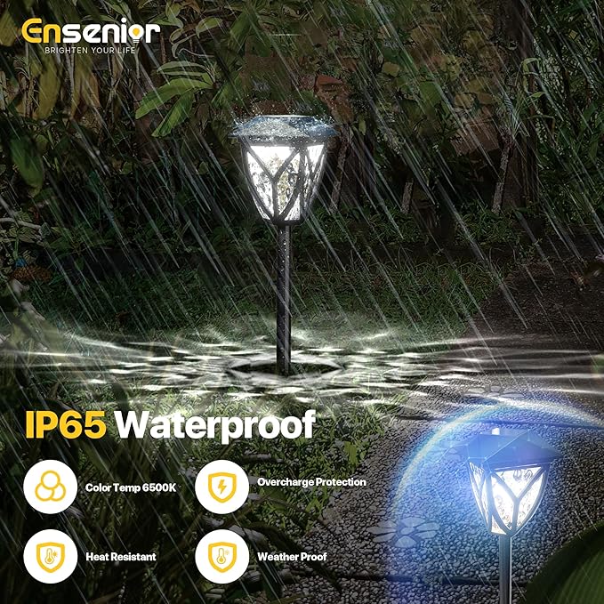 Ensenior 6-Pack Solar Lights Outdoor, 6500K LED Solar Garden Lights for Pathway, Yard, Patio, Walkway, Planter, Waterproof, Energy-Efficient Landscape Lighting