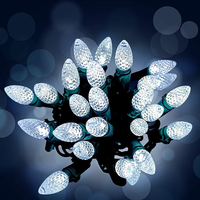 Christmas C3 Bulbs Light String 50 LED Multicolor Strawberry Xmas Tree Outdoor Indoor Waterproof Decoration Plug in 18 Feet Used for Patio Party Festive Courtyard Home (Cold White)