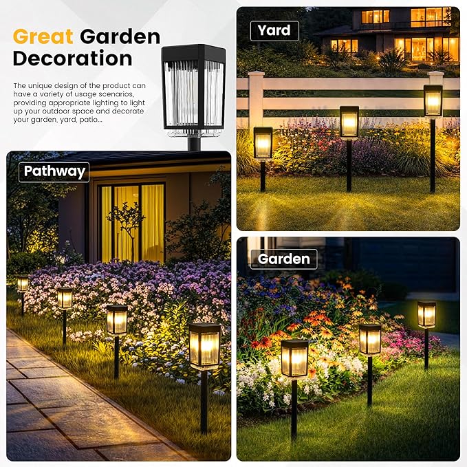 Solar Pathway Lights, 6 Solar Powered Garden Lights Waterproof IP65, Auto On/Off Outdoor Light for Lawn Patio Walkway Driveway Decor Landscape Lighting (Warm White)