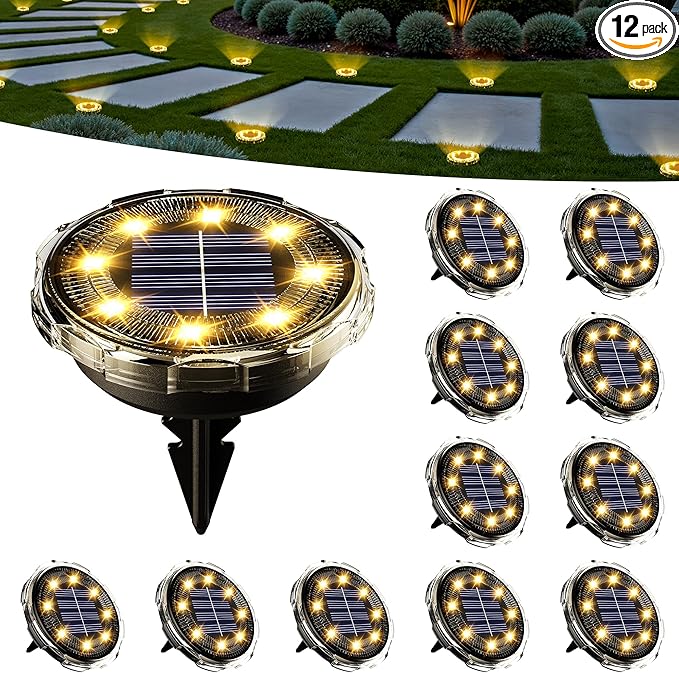 SOLPEX Solar Ground Lights 12 Pack, Solar Pathway Lights Outdoor Waterproof, Landscape Lighting for Garden | Lumora