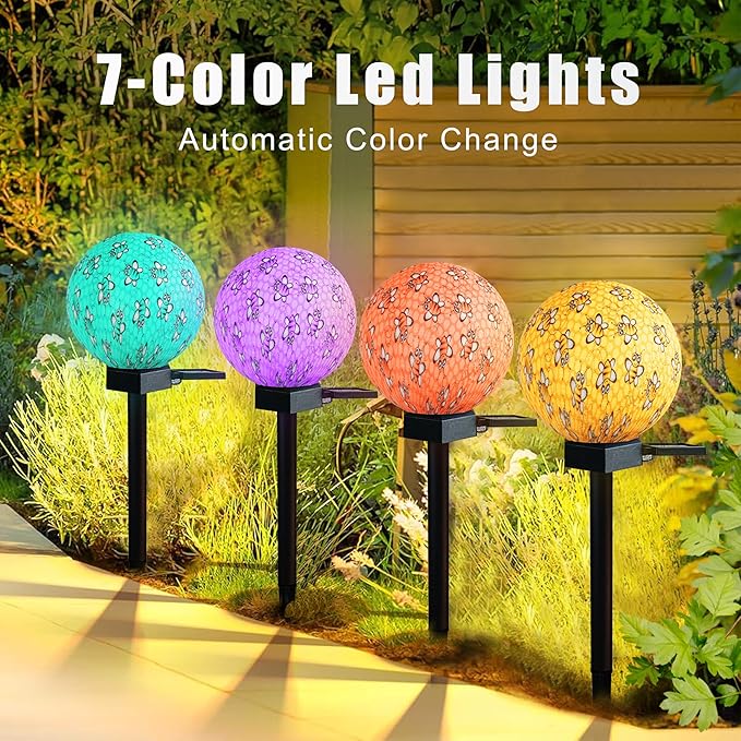 Bee Design Solar Pathway Lights Outdoor, Waterproof LED Garden Light with 7 Colors, Auto On/Off Landspace Lantern, Garden Decor for Yard, Patio, Planter, Walkway