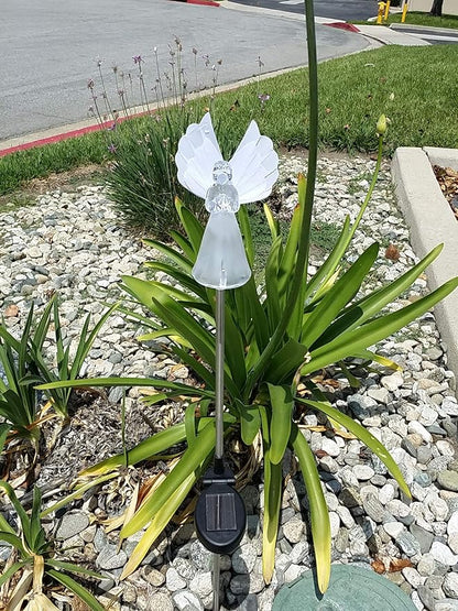 Set of 1 Solar Garden Stake Lights with Color Changing LED or Regular White LED Landscape Path Lights (1 Piece) (Angel (Fiber Optic Wings))