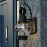 VAXCEL Chatham 12 in. H 1-Light Textured Black Coastal Outdoor Wall Sconce Made of Durable Steel, Clear Seeded | Lumora