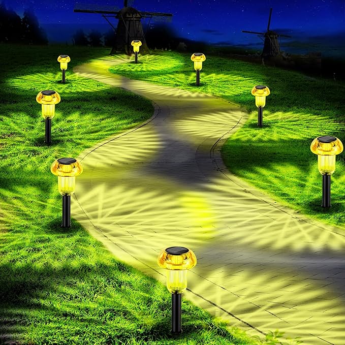 Easter Solar Pathway Lights Outdoor Decorative 4 Pack, Yellow LED Mushroom Solar Lights Outdoor Waterproof Solar | Lumora