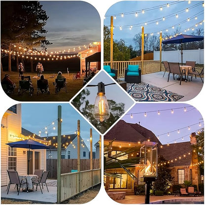 Outdoor String Lights 50FT - 27 LED Patio Lights with Shatterproof ST38 Vintage Edison Bulbs, Waterproof & Connectable for Garden, Porch, Backyard, Party Decor, 2700K Warm White