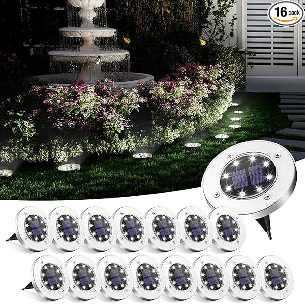 SOLPEX Solar Ground Lights, 16 Pack Solar Lights Outdoor Waterproof, 8 LED Solar Powered Landscape Lighting for | Lumora