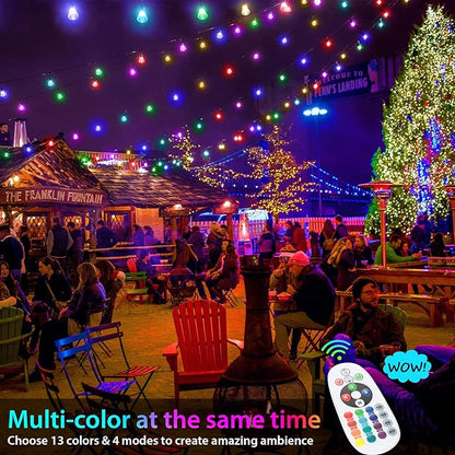 2-Pack Each 48FT Outdoor RGB Patio Lights, Cafe LED String Lights with 30+5 E26 Shatterproof Waterproof Bulbs, Christmas Colorful Dimmable String Lights for Bistro Backyard Garden, 3 Remotes, 96 FT