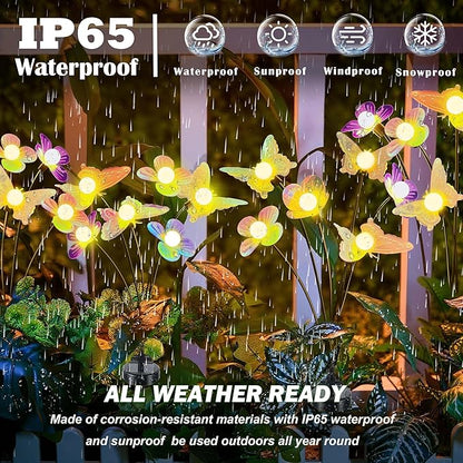 Solar Garden Butterfly Lights 2 Pack 12 LED Solar Swaying Flower Lights Waterproof Firefly Lighting Outdoor for Garden Patio Yard Pathway Flower Bed Decoration