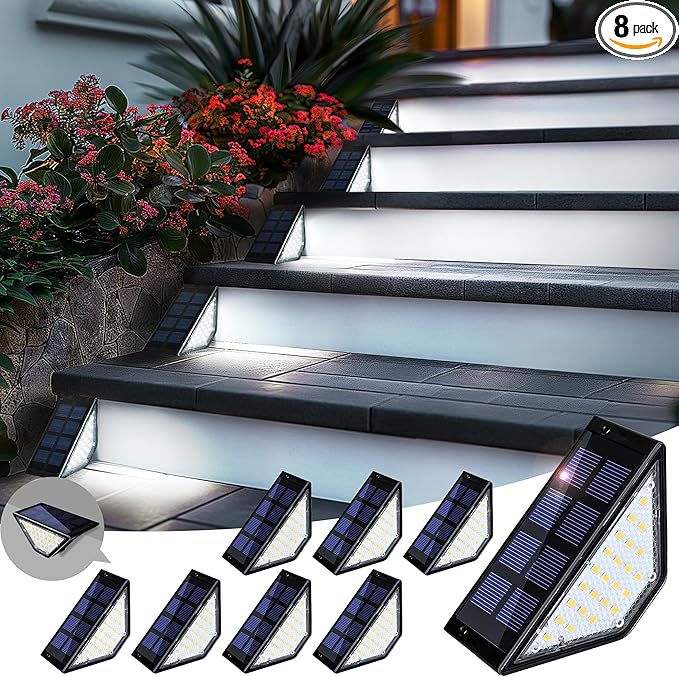 8 Pack Solar Step Lights for Outside, 24 LEDs Solar Stair Lights Waterproof IP65, Solar Deck Lights Outdoor Decor | Lumora