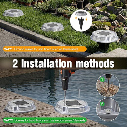 VOLISUN Solar Driveway Deck Lights Dock Marine Lights,16 Pack Solar Ground Light 2 Colors in 1 led Waterproof,Driveway Marker Light for Pathway Warning Step (White/Warm White),Auto On/Off