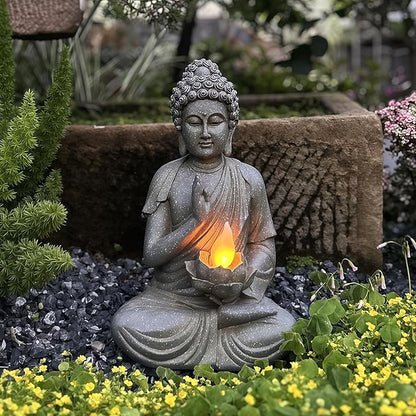 FENGSHUI-CAISHEN Solar Buddha Statue Outdoor, Waterproof Outdoor Solar Light for Garden, Solar Garden Decor, Zen Accessories, Patio Buddha Decor (A)