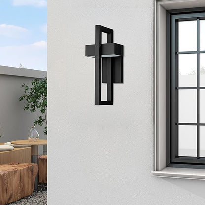 LamQee 2 Packs Modern Outdoor Wall Lights 3000K Integrated LED Outdoor Wall Sconces Lighting, Contemporary Exterior Lighting Fixtures Outside Wall Mount Lights for House Porch Door Garage, Matte Black